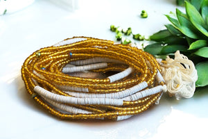 Baya Bijoux / Bine Bine / Waist Beads / Perles De Taille africaine - Osi - Blanc / or (non élastique)