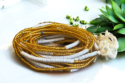 Baya Bijoux / Bine Bine / Waist Beads / Perles De Taille africaine - Osi - Blanc / or (non élastique)