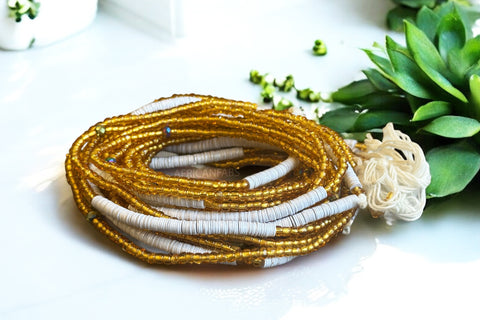 Baya Bijoux / Bine Bine / Waist Beads / Perles De Taille africaine - Osi - Blanc / or (non élastique)