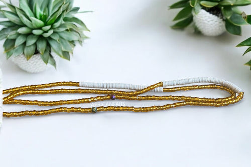 Baya Bijoux / Bine Bine / Waist Beads / Perles De Taille africaine - Osi - Blanc / or (non élastique)