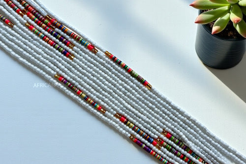 Baya Bijoux / Bine Bine / Waist Beads / Perles De Taille africaine - Osi - Blanc / or (non élastique)