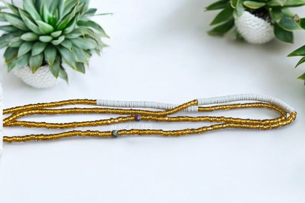 Baya Bijoux / Bine Bine / Waist Beads / Perles De Taille africaine - Osi - Blanc / or (non élastique)