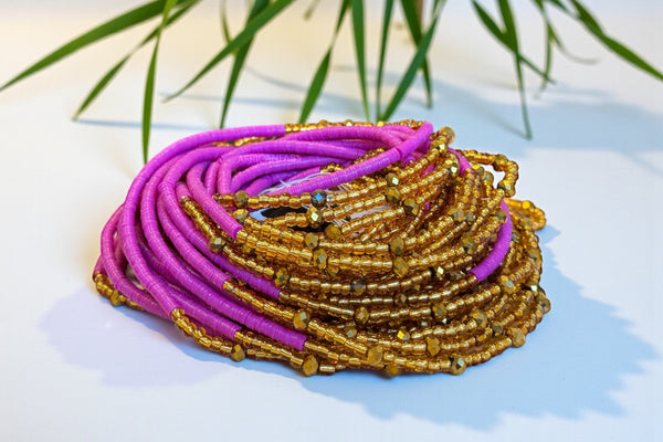 Baya Bijoux / Bine Bine / Waist Beads / Perles De Taille africaine - Kelso - Violet / or (non élastique)