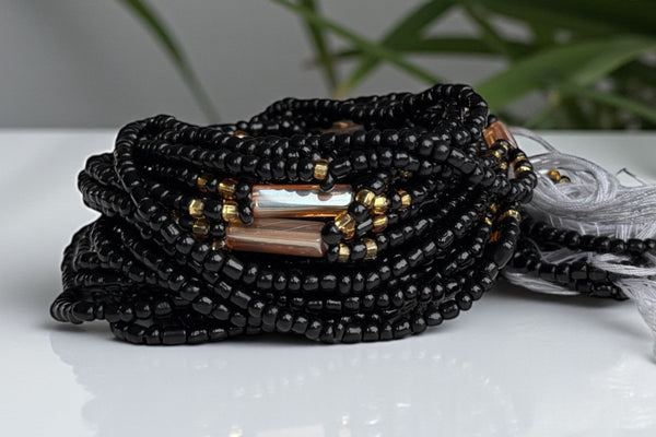 Baya Bijoux / Bine Bine / Waist Beads / Perles De Taille africaine - Obasogie - Noir (non élastique)
