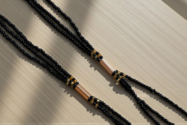 Baya Bijoux / Bine Bine / Waist Beads / Perles De Taille africaine - Obasogie - Noir (non élastique)