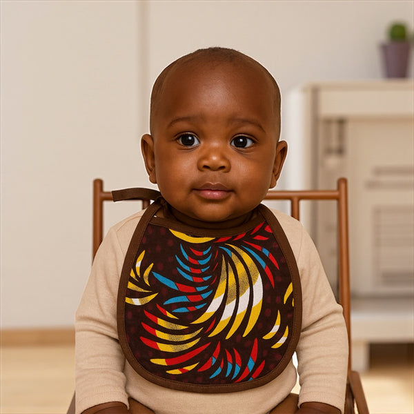 Bavoir bébé à imprimé africain - Plumes Multicolores (Unisexe)