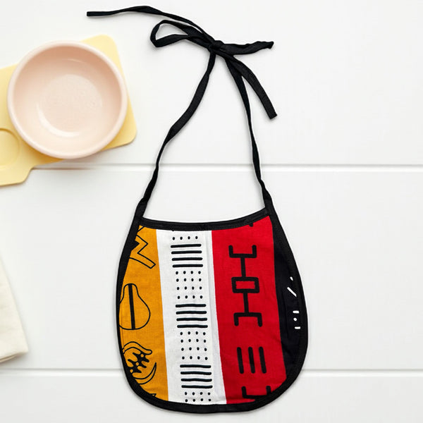 Bavoir bébé à imprimé africain - Rouge Symboles Bogolan (Unisexe)