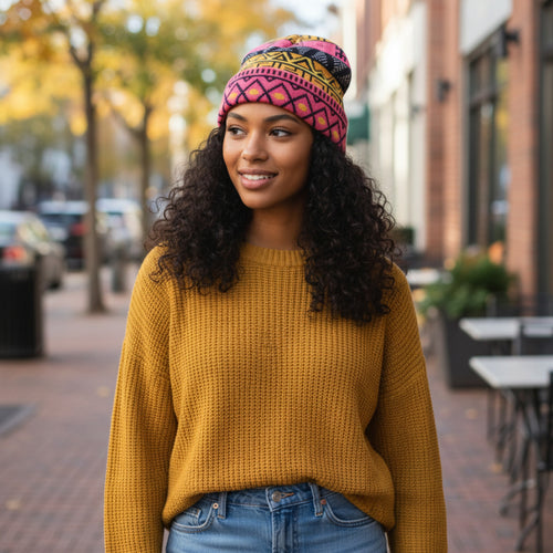 Bonnet à Motifs Africains - Rose Tribal Symbols
