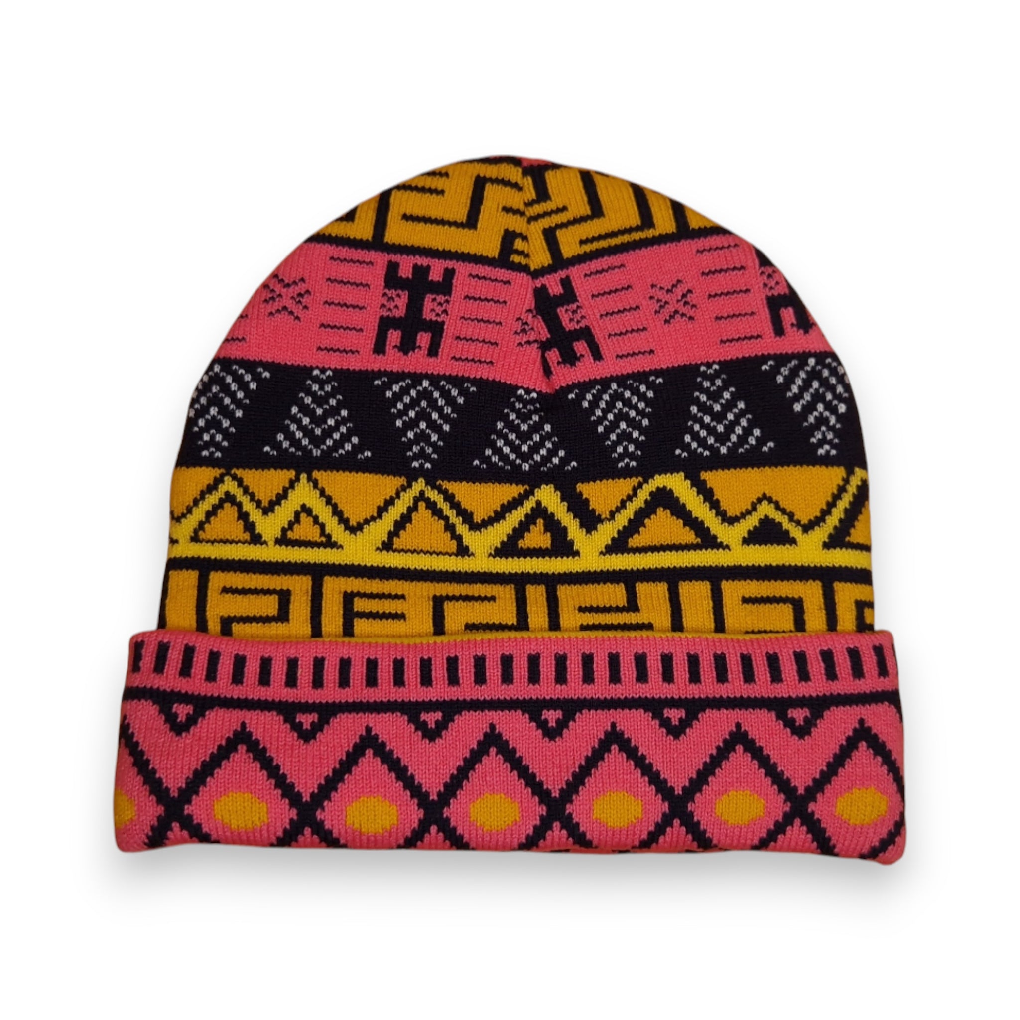 African Print Beanie / Winter hat  - Pink Tribal Symbols