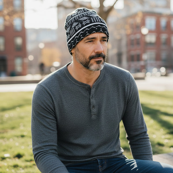Bonnet à Motifs Africains - Noir Blanc Bogolan