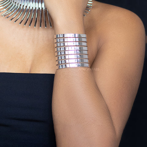 Bracelet manchette Bangle style africain - Argent