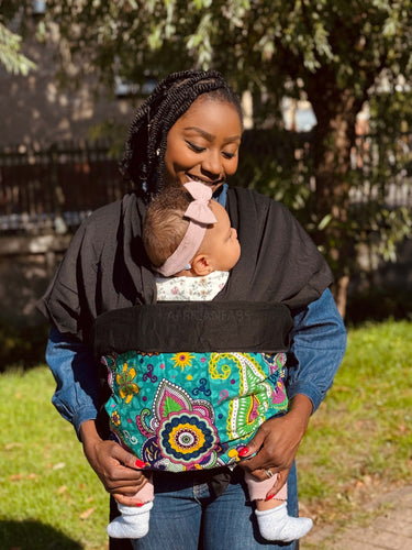 Porte-bébé / écharpe de portage imprimé africain - Turquoise Violet Paisley