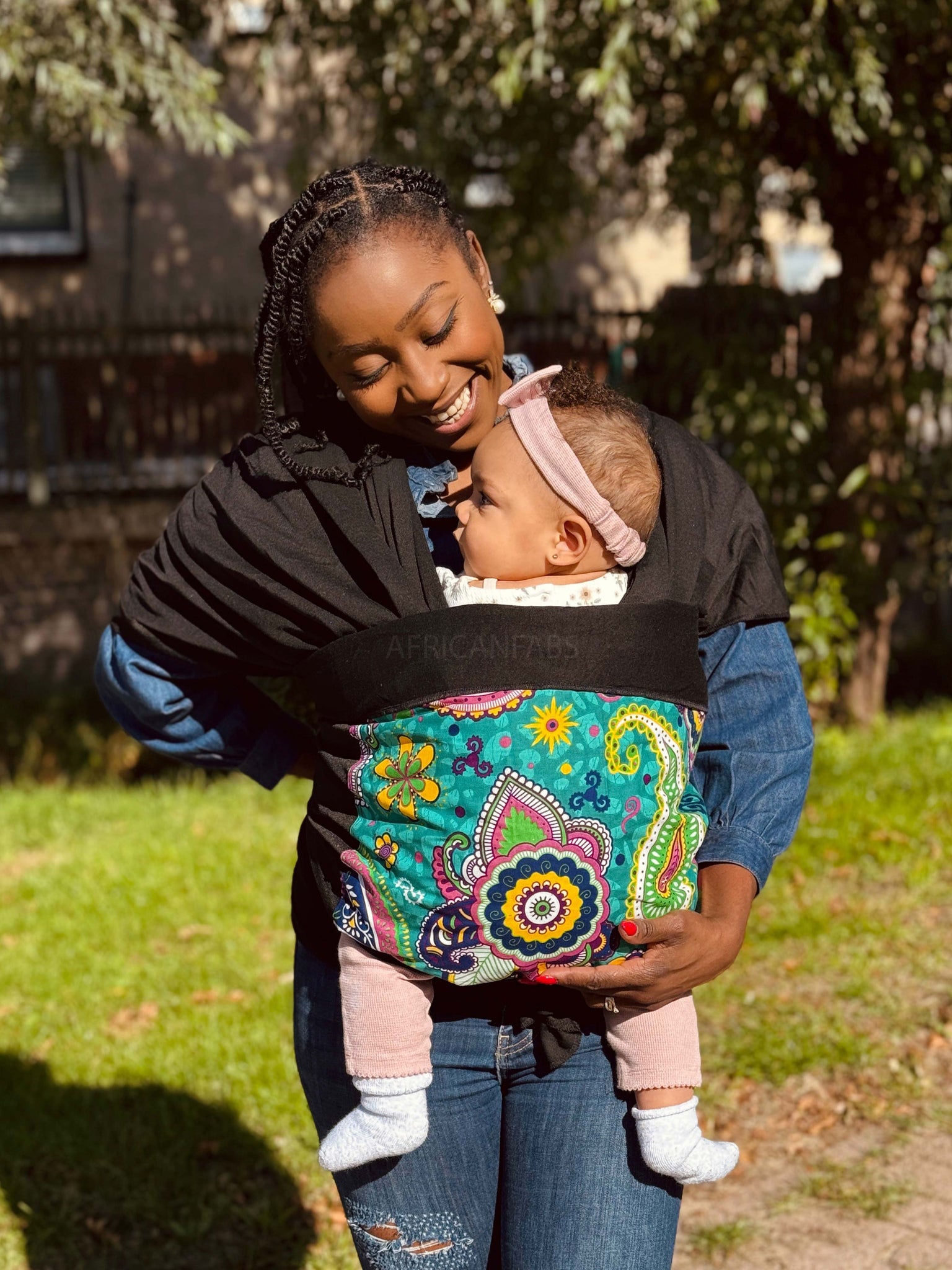 Porte-bébé / écharpe de portage imprimé africain - Turquoise Violet Paisley