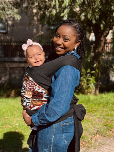 Porte-bébé / écharpe de portage imprimé africain - Marron Mosaïque Bogolan