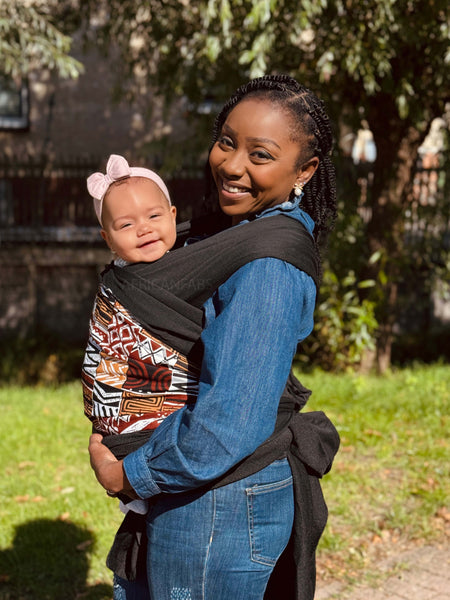 Porte-bébé / écharpe de portage imprimé africain - Marron Mosaïque Bogolan