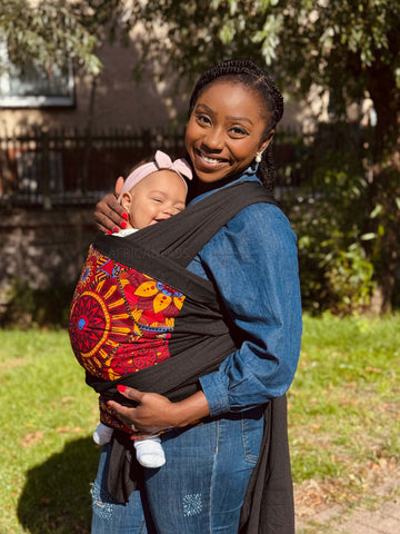 Porte-bébé / écharpe de portage imprimé africain - Rouge & Jaune Patchwork Mandala