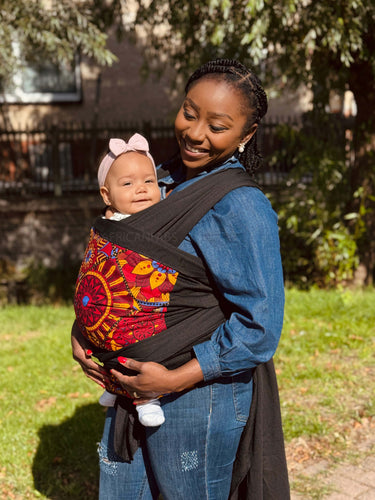 Porte-bébé / écharpe de portage imprimé africain - Rouge & Jaune Patchwork Mandala