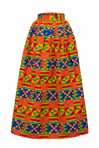 Jupe longue africaine imprimée - Fente réglable - Bleu Orange Kente