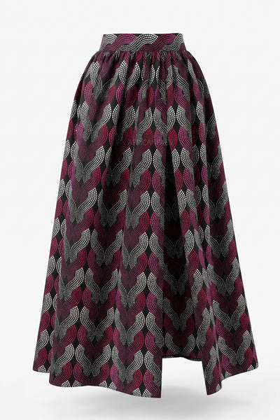 Jupe longue africaine imprimée - Fente réglable - Violet Blanc Dots