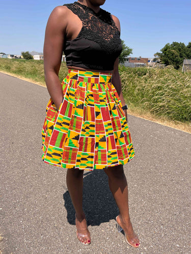 Mini-jupe à imprimé africain - Kente Orange / vert
