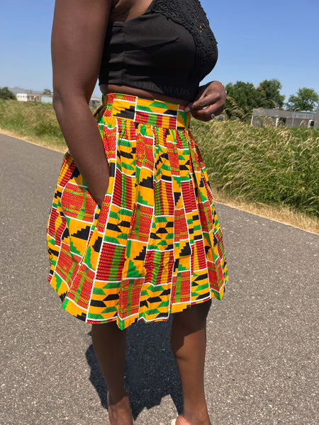 Mini-jupe à imprimé africain - Kente Orange / vert