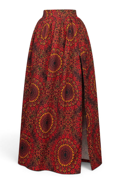 Jupe longue africaine imprimée - Fente réglable - Rouge Sunburst