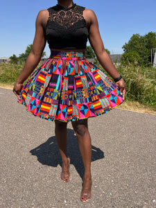 Mini-jupe à imprimé africain - Multicolor kente rose