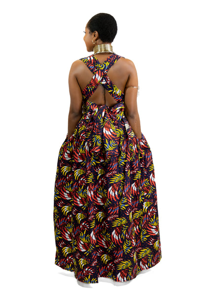 Robe longue multiway Infinity à imprimé africain Rouge Feathers