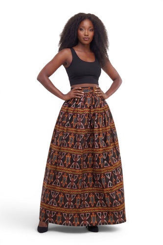 Jupe longue africaine imprimée - Fente réglable - Noir Rouge Toghu Bamenda Cameroon