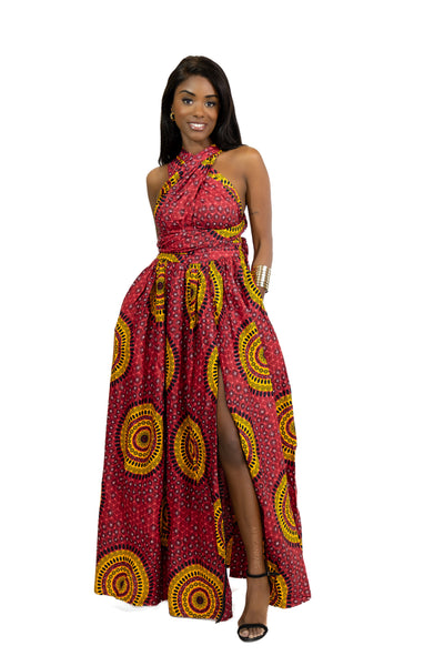 Robe longue multiway Infinity à imprimé africain Rouge Dotted Patterns