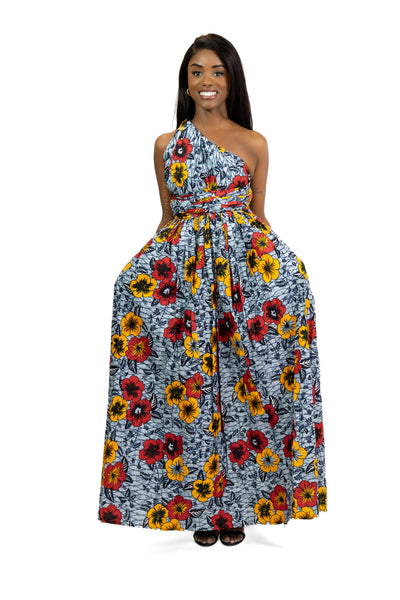 Robe longue multiway Infinity à imprimé africain Jaune Flowers