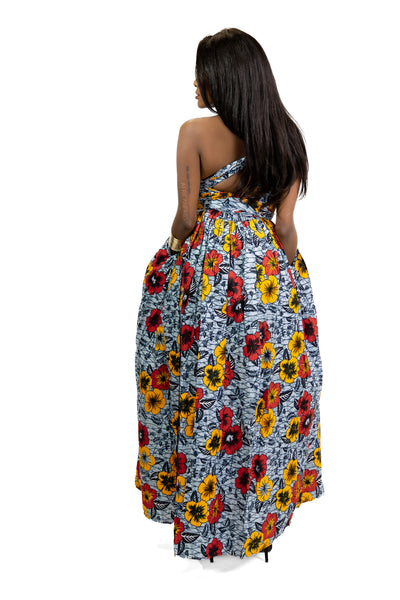 Robe longue multiway Infinity à imprimé africain Jaune Flowers