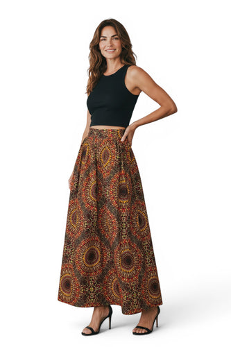 Jupe longue africaine imprimée - Fente réglable - Marron Sunburst