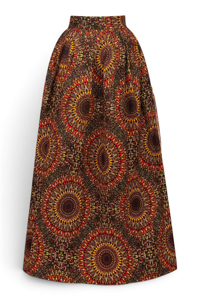 Jupe longue africaine imprimée - Fente réglable - Marron Sunburst