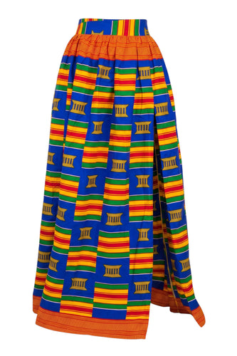 Jupe longue africaine imprimée - Fente réglable - Bleu Multicolore Kente Pride