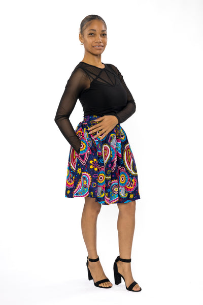 Mini-jupe à imprimé africain - Bleu Rose Paisley
