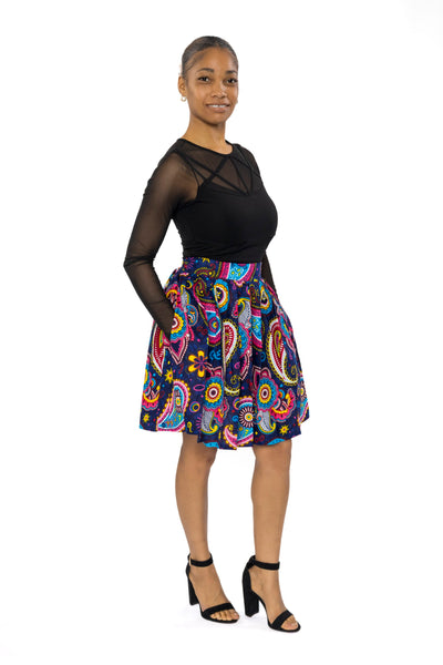 Mini-jupe à imprimé africain - Bleu Rose Paisley
