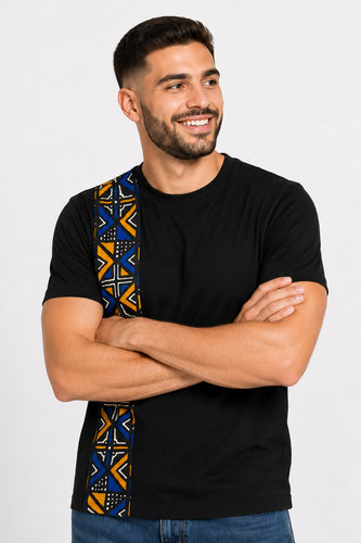 T-shirt avec détails imprimés africains - Bleu Bogolan Geometry Band
