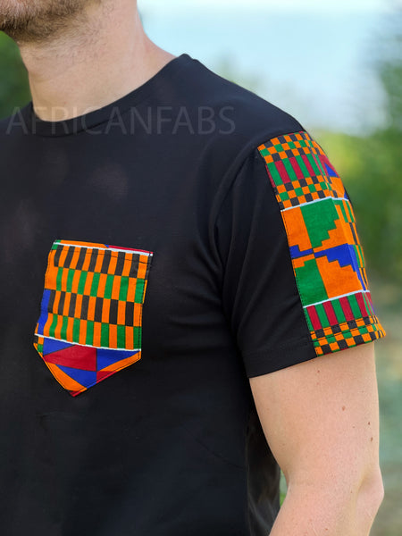 T-shirt avec détails d'imprimés africains - Kente sleeves and chest pocket