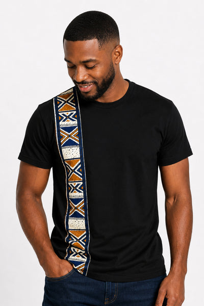 T-shirt avec détails imprimés africains - Bleu Bogolan Heritage Band