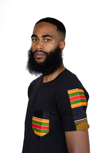 T-shirt avec détails imprimés africains - Pan Africa Kente Noir et poche poitrine