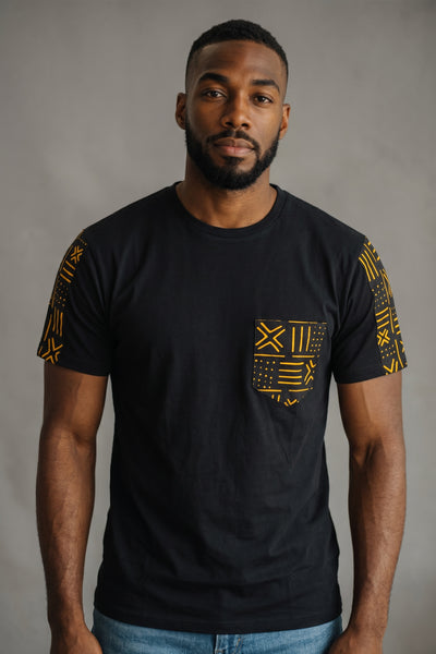 T-shirt avec détails imprimés africains - Jaune Bogolan et poche poitrine