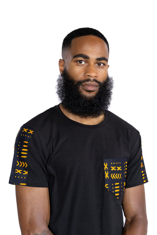 T-shirt avec détails imprimés africains - Jaune Bogolan et poche poitrine