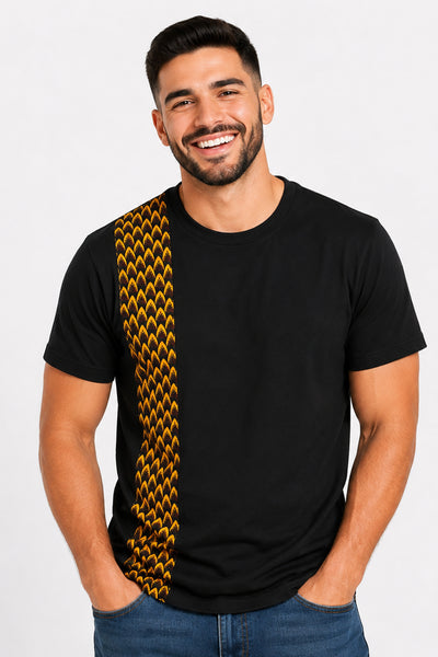 T-shirt avec détails imprimés africains - Marron Jaune Scale Pattern Vlisco Band