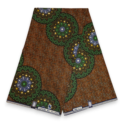 Tissu africain / tissu wax - Vert Marron dotted print - 100 % coton
