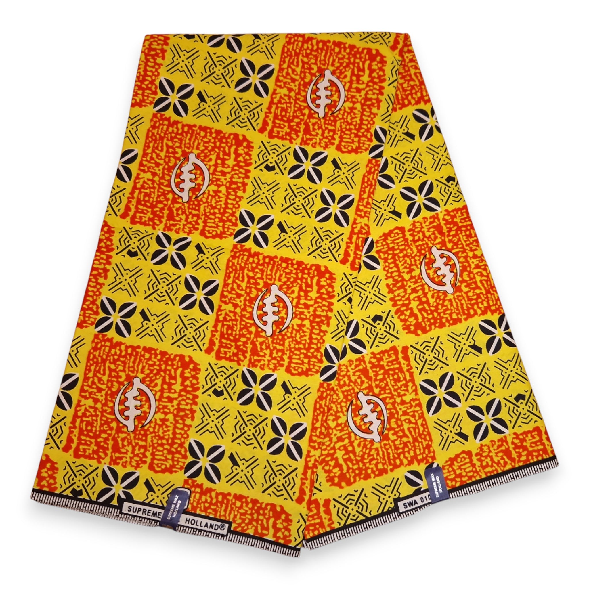 African Wax print fabric - Yellow and Orange Tribal Squares - 100% cotton