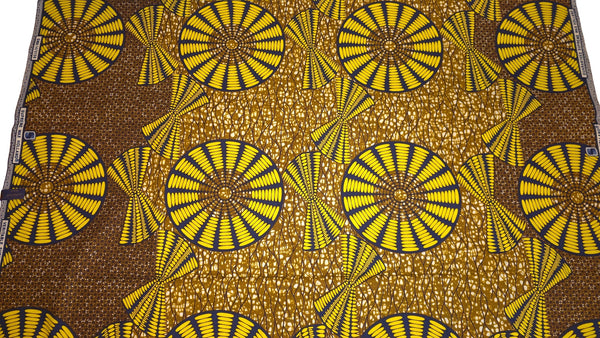 Tissu wax africain - Moutarde Jaune Sun Disc - 100% coton