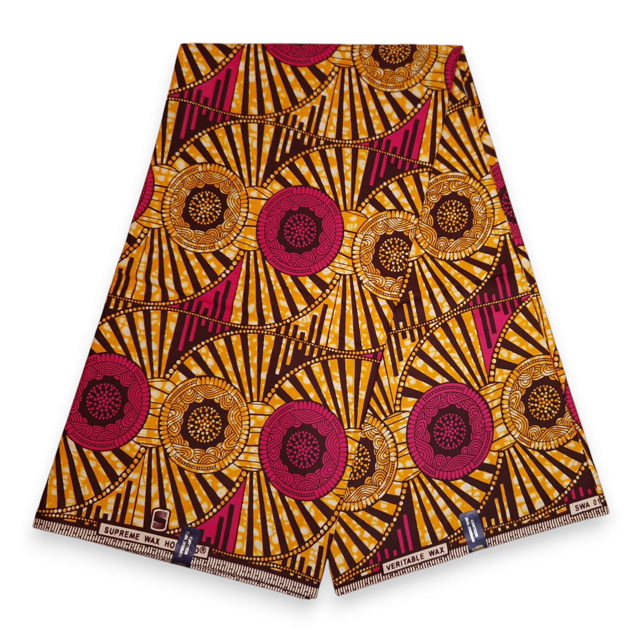 African Wax print fabric - Brown and Yellow Circle Rays - 100% cotton