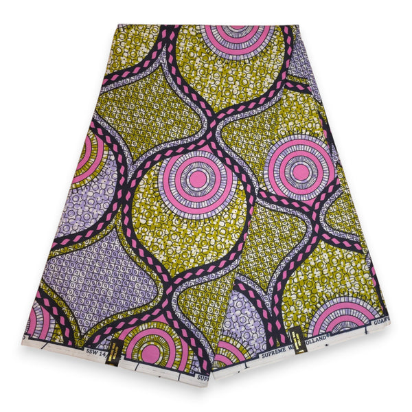 African fabric Super Wax - Pink Olive Circle Link Mosaic