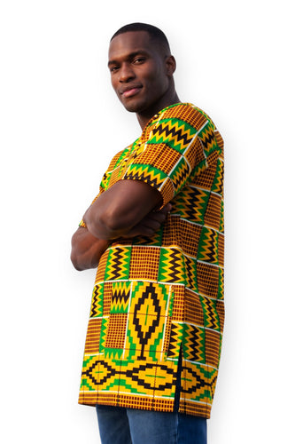 Chemise dashiki / Robe dashiki - Vert Jaune Kente - Top imprimé africain - Unisexe